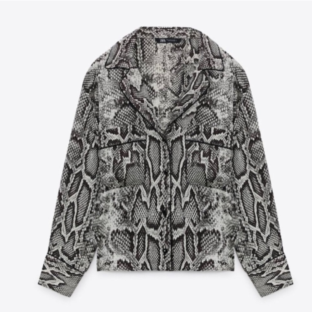 Zara Women’s Snake Skin Button Down Satin Long Sleeve Blouse Size X Small